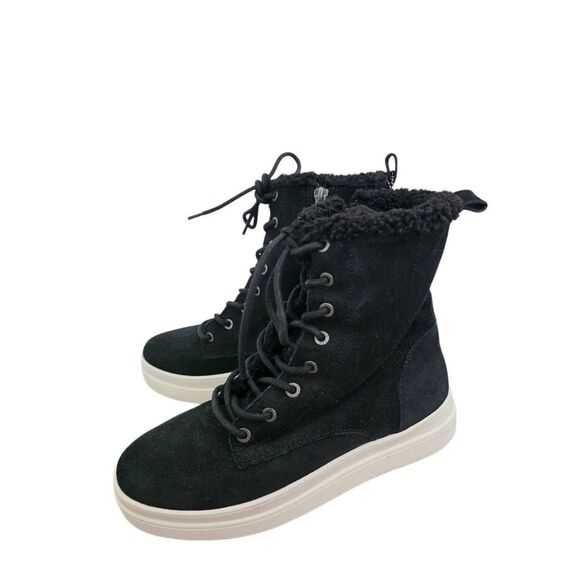 J Slides Booties Size 8 Black Suede Shearling Water Resistant Lace Up Style - Picture 2 of 10